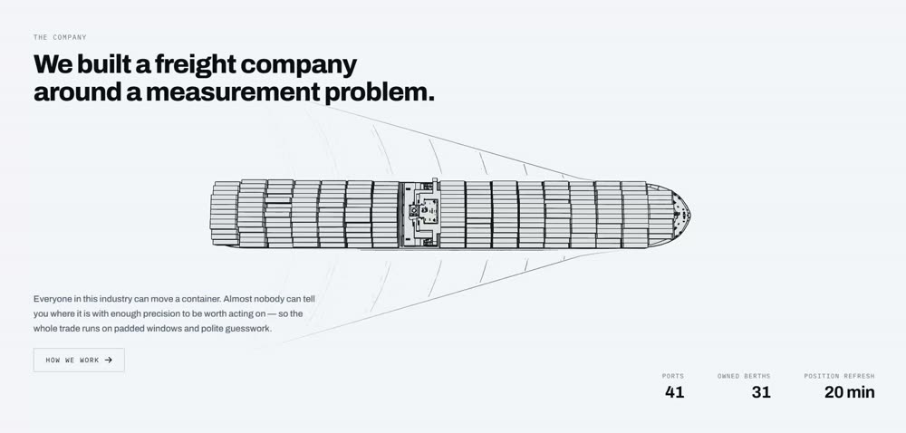 Fathom hero — wireframe vessel in the particle sea